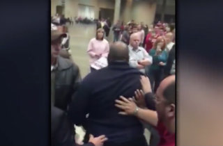 Black Lives Matter activist attacked at Birmingham, Alabama Trump rally (CNN YouTube screengrab)