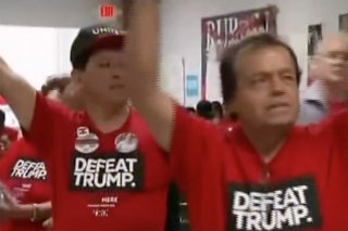 Defeat Trump shirts in Nevada (CNN International screen grab)