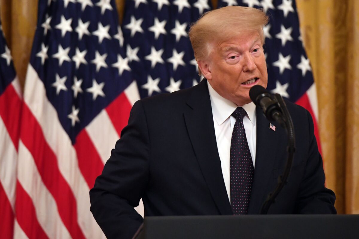 US President Donald Trump speaks during an event announcing the Roadmap to Empower Veterans and End a National Tragedy of Suicide (PREVENTS) Task Force in the East Room of the White House in Washington, DC, June 17, 2020. (Photo by SAUL LOEB / AFP)