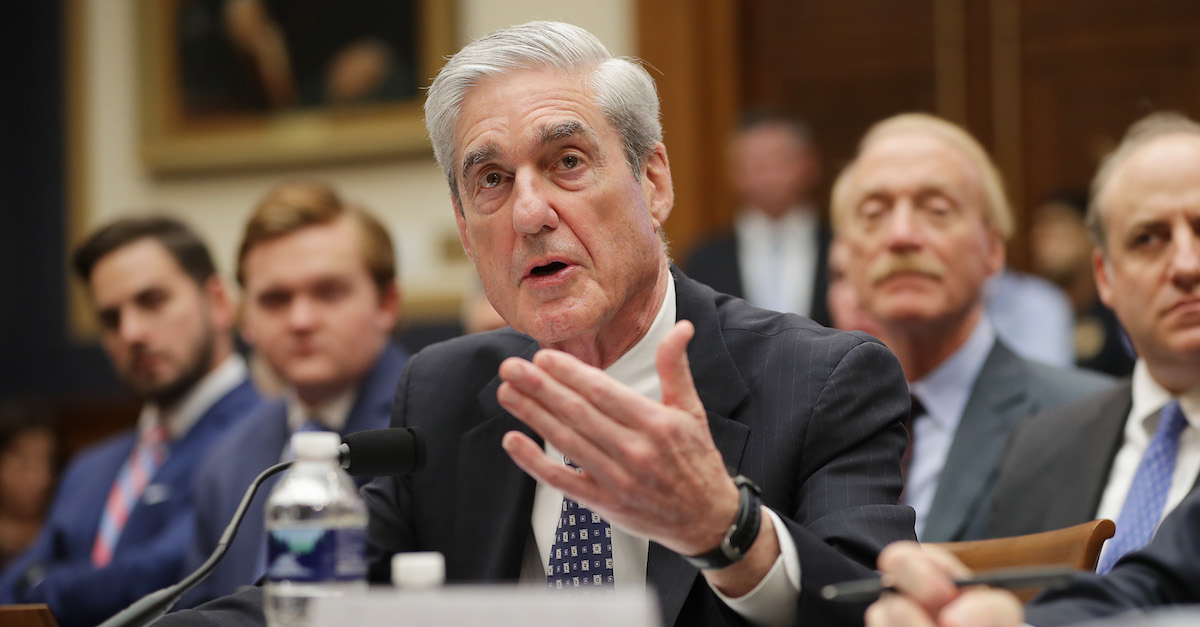 WASHINGTON, DC - JULY 24: Former Special Counsel Robert Mueller testifies before the House Intelligence Committee about his report on Russian interference in the 2016 presidential election in the Rayburn House Office Building July 24, 2019 in Washington, DC. Mueller earlier testified before the House Judiciary Committee in back-to-back hearings on Capitol Hill.