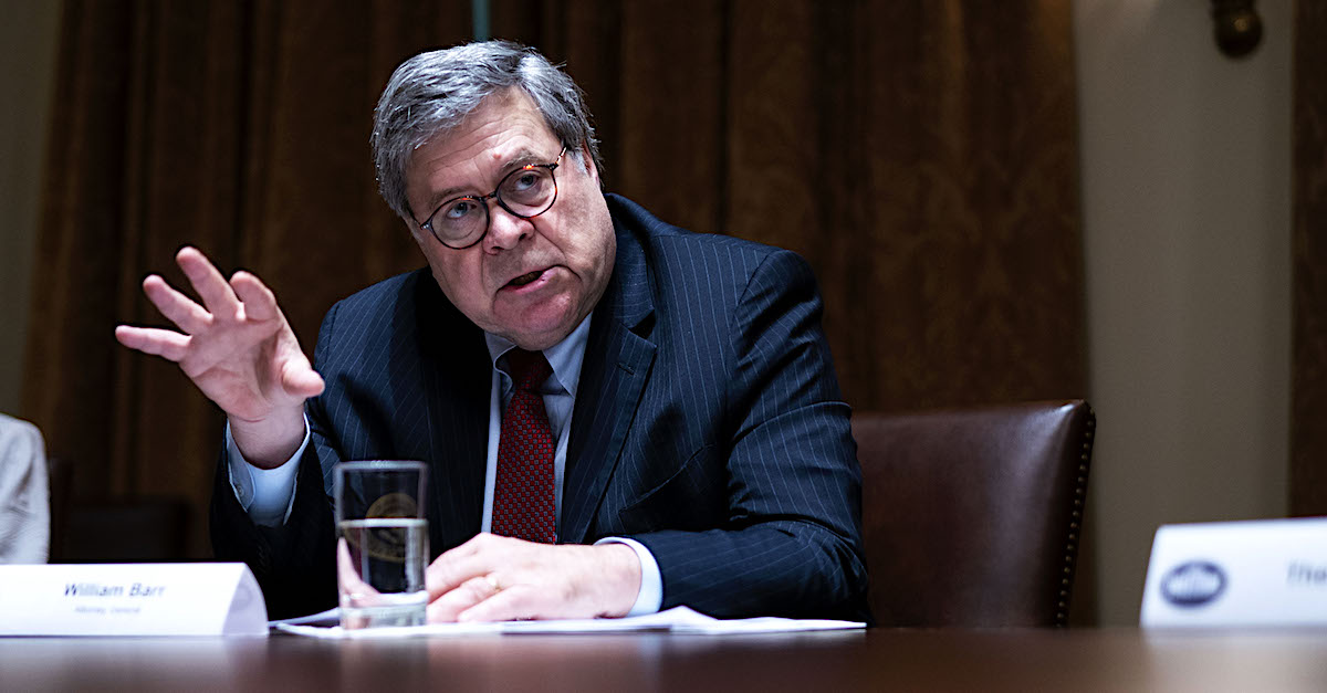 WASHINGTON, DC - JUNE 15: U.S. Attorney General William Barr speaks during a roundtable on ‚ÄúFighting for America‚Äôs Seniors‚Äù at the Cabinet Room of the White House June 15, 2020 in Washington, DC. President Trump participated in the roundtable to discuss the administration‚Äôs efforts to ‚Äúsafeguard America's senior citizens from COVID-19.