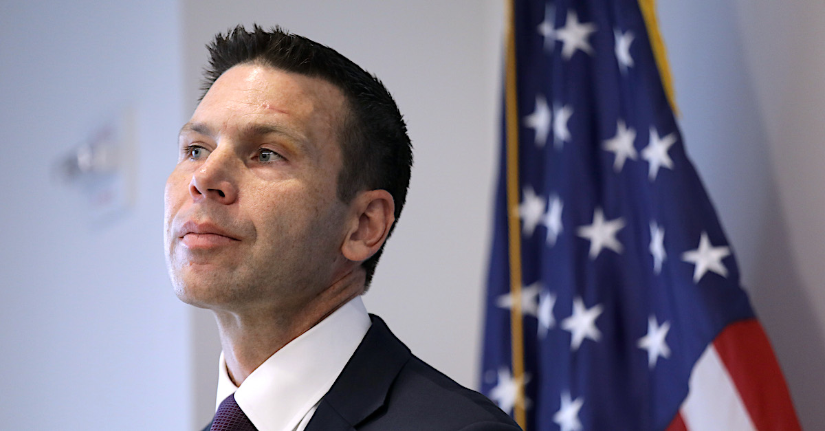 NEW YORK, NEW YORK - APRIL 22: Acting Department of Homeland Security (DHS), Secretary Kevin McAleenan listens to questions from DHS personnel at the One World Trade Center on April 22, 2019 in New York City. McAleenan also visited the September 11 Memorial and Museum before holding the "all hands" meeting with DHS staff. McAleenan was U.S. Customs and Border Protection (CBP) ,commissioner before being named by President Trump as acting secretary of DHS, replacing outgoing Secretary Kirstjen Nielsen. McAleenan, a career official who joined U.S. government service after the attacks of September 11, 2011, also worked under the Presidential administrations of Barack Obama and George W. Bush. (Photo by John Moore/Getty Images)