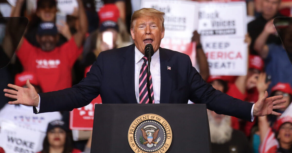 LAS VEGAS, NEVADA - FEBRUARY 21: President Donald Trump speaks to supporters at a campaign rally at Las Vegas Convention Center on February 21, 2020 in Las Vegas, Nevada. The upcoming Nevada Democratic presidential caucus will be held February 22.