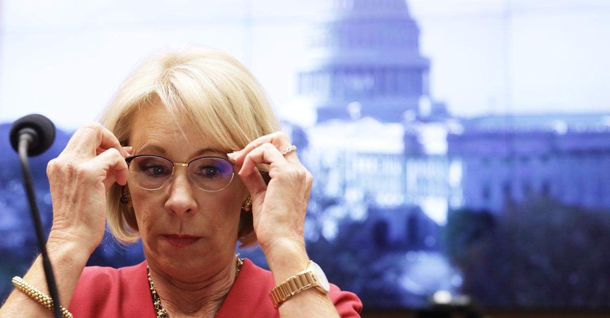 WASHINGTON, DC - DECEMBER 12: U.S. Secretary of Education Betsy DeVos waits for the beginning of a hearing before House Education and Labor Committee December 12, 2019 on Capitol Hill in Washington, DC. The committee held a hearing on "Examining the Education Department's Implementation of Borrower Defense." (Photo by Alex Wong/Getty Images)