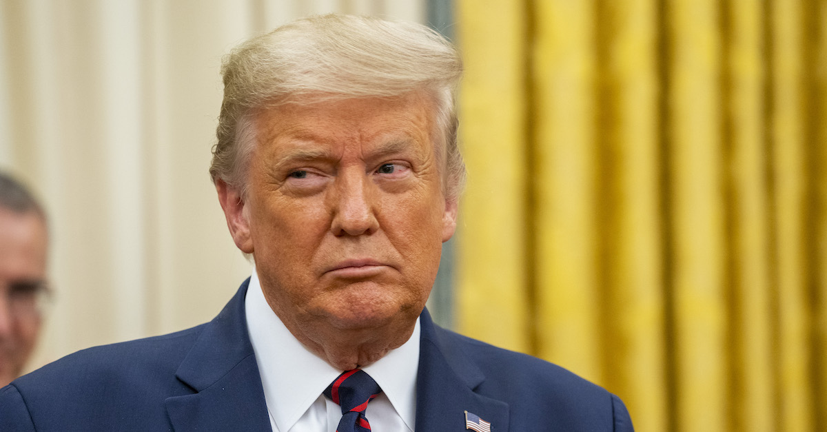 WASHINGTON, DC - AUGUST 04: U.S. President Donald Trump participates in the swearing in of General Charles Q. Brown as the incoming Chief of Staff of the Air Force, in the Oval Office of the White House, August 4, 2020 in Washington, DC. (Photo by Doug Mills-Pool/Getty Images)