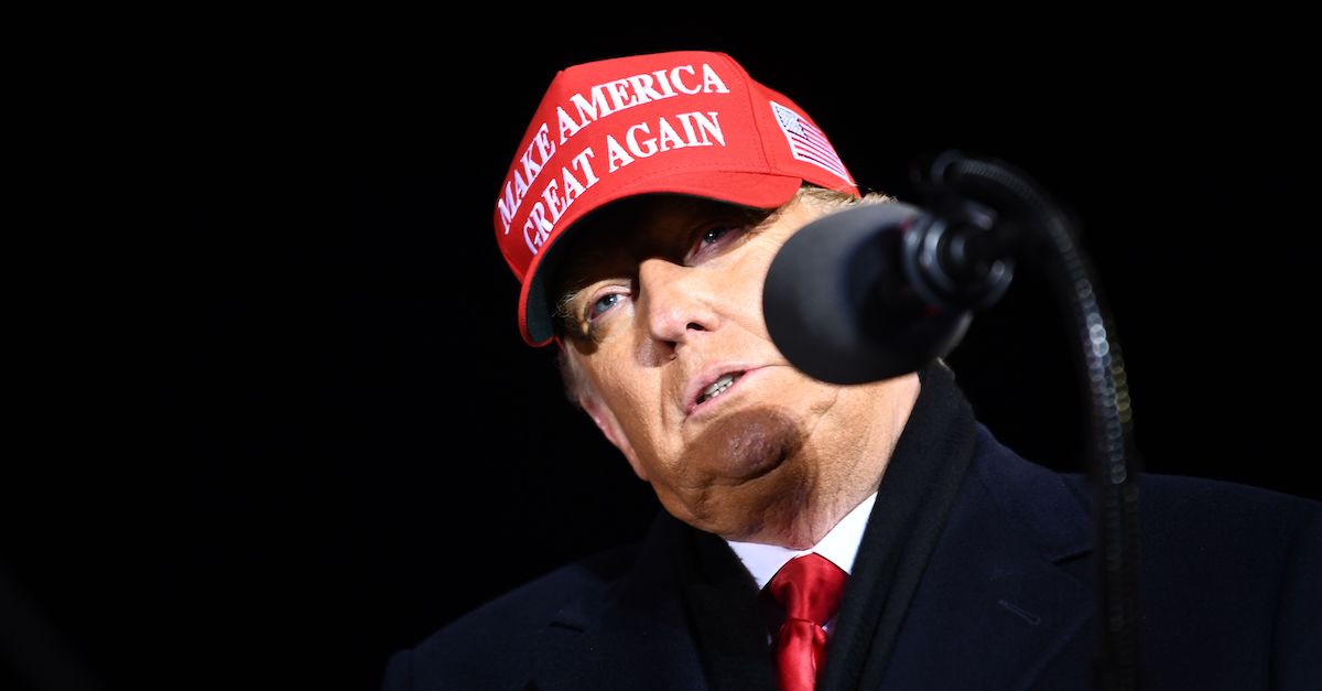 Donald Trump speaks during his final Make America Great Again rally of the 2020 US Presidential campaign