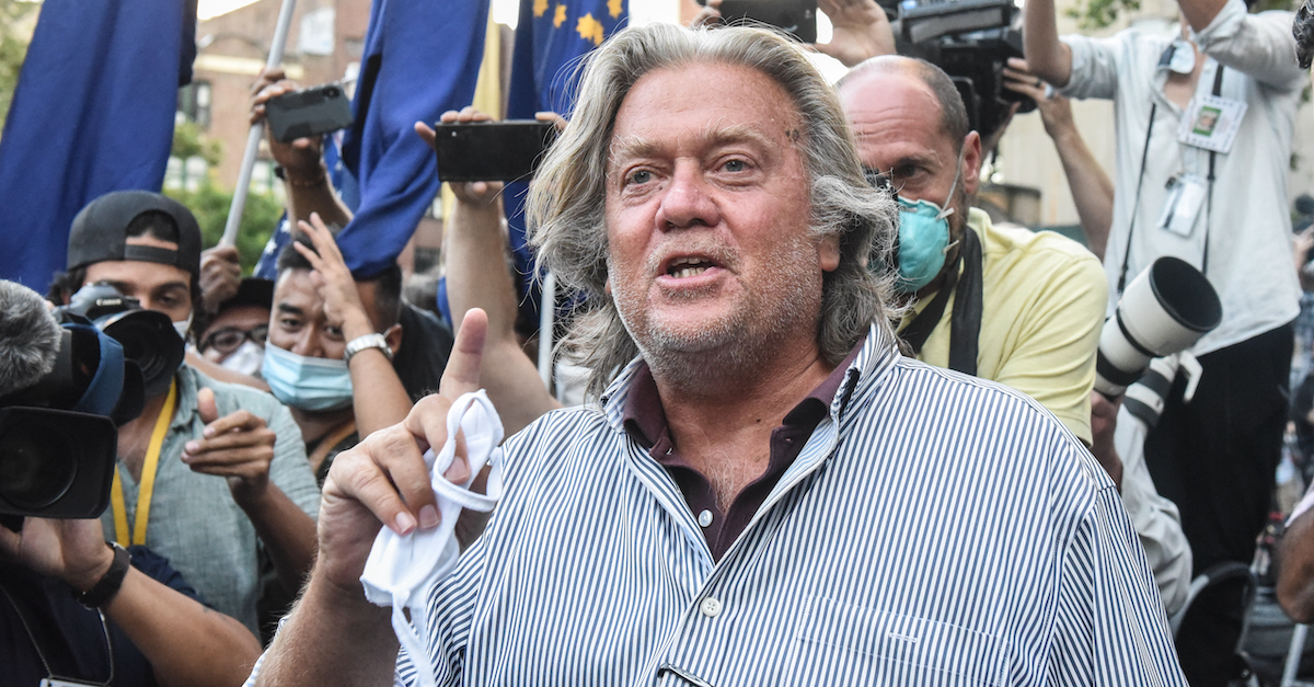 NEW YORK, NY - AUGUST 20: Former White House Chief Strategist Steve Bannon exits the Manhattan Federal Court on August 20, 2020 in the Manhattan borough of New York City. Bannon and three other defendants have been indicted for allegedly defrauding donors in a $25 million border wall fundraising campaign.