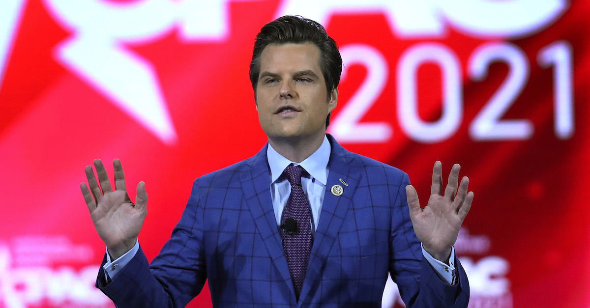 Rep. Matt Gaetz speaking at CPAC on February 26, 2021