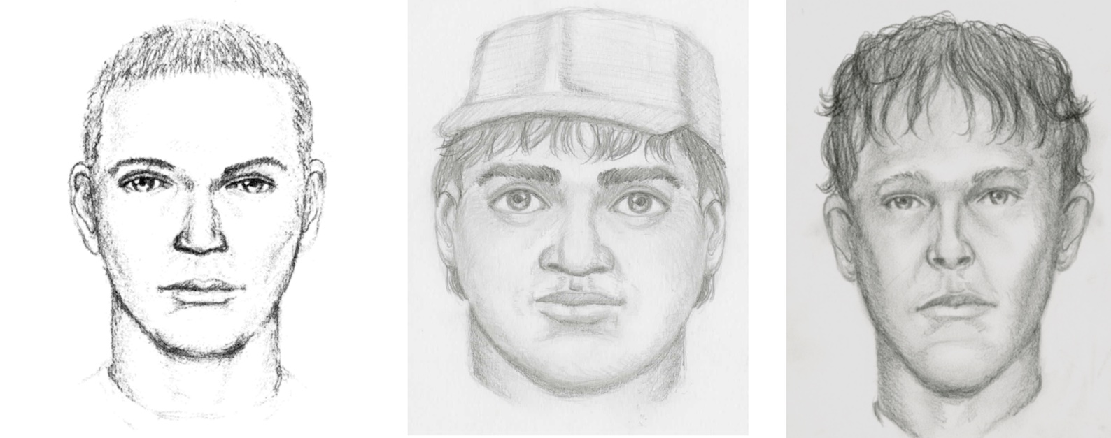 Sketches of three suspects in Maggie Long murder