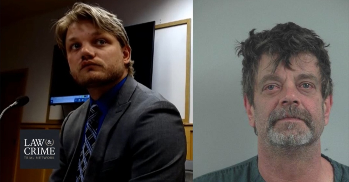 Cory Redwine in court (left), and mugshot of Mark Redwine