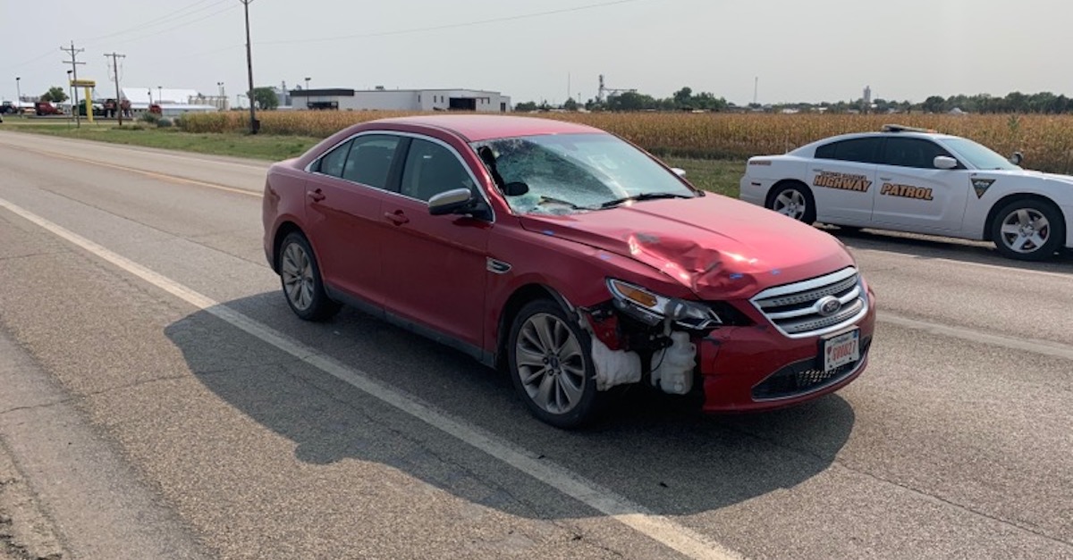 An image shows the car Jason Ravnsborg was driving when he struck and killed a man on September 12, 2020, at 10:21 p.m. Ravnsborg said he believed he struck a deer. (Image via the South Dakota Department of Public Safety.)