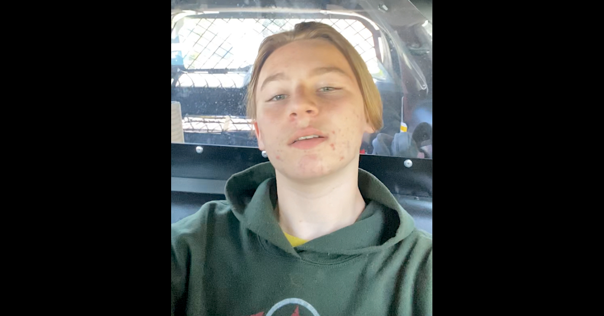 Accused teen murderer Aiden Fucci appears in a selfie video recorded in the back of a police car.