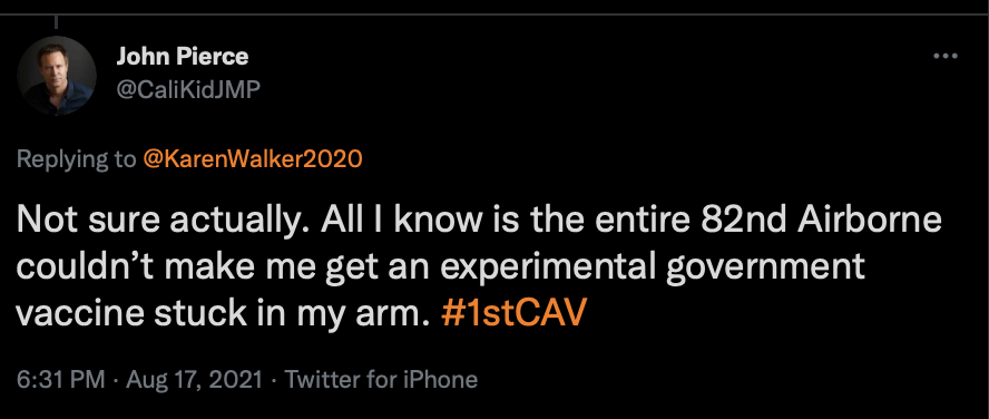 A tweet retweeted by John Pierce expressing skepticism about COVID-19 health measures