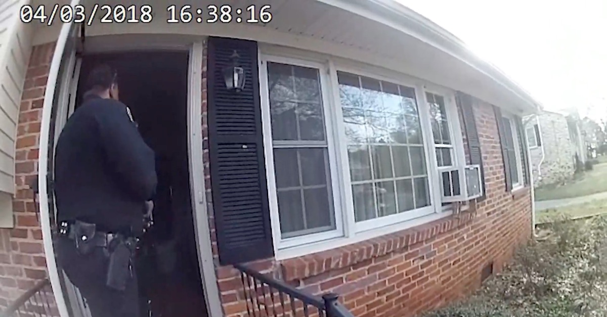 This screengrab from William Darby's body camera video shows his view as he arrived at Jeffrey Parker's home.