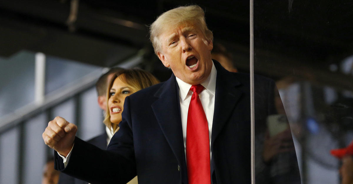 Former president of the United States Donald Trump attends a baseball game.