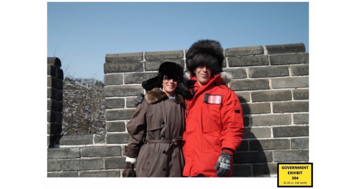 Ghislaine Maxwell and Jeffrey Epstein are photographed in fuzzy hats