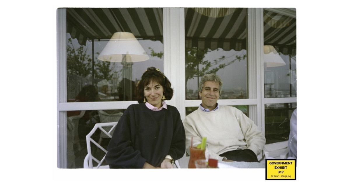 Ghislaine Maxwell and Jeffrey Epstein are photographed with cocktails