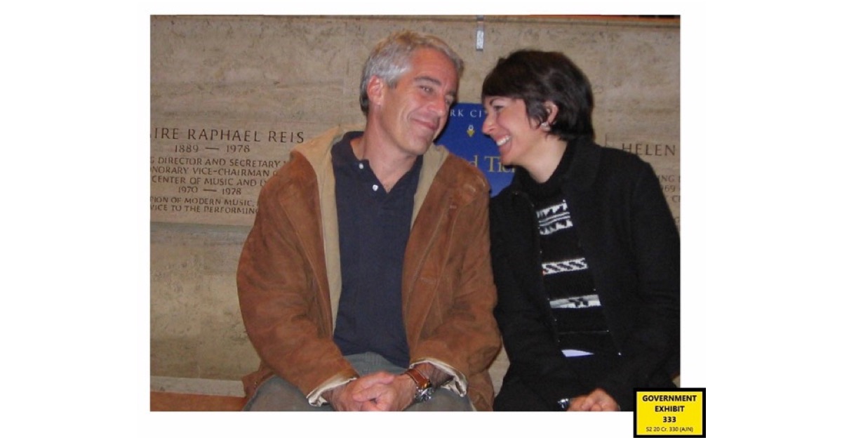 Ghislaine Maxwell and Jeffrey Epstein appear in an undated photo (sitting in front of marble wall)