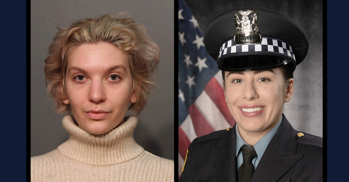 Defendant Anna Kochakian (left) appears in a mugshot; fallen officer Ella French (right) appears in an official police department portrait.