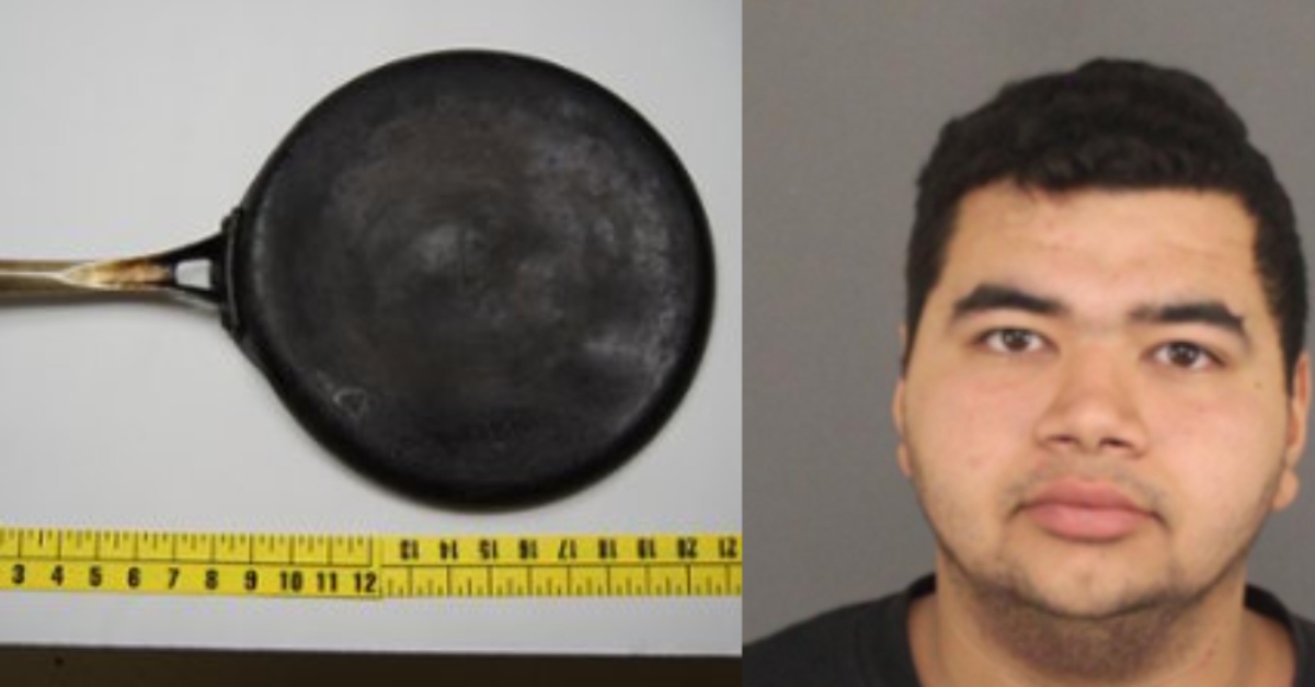 Separate pictures of the tortilla pan and Deshawn Avila.