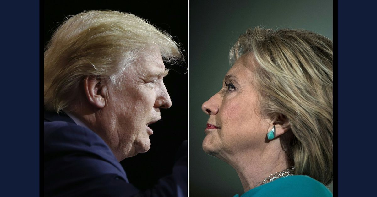 Donald Trump was photographed in Cleveland, Ohio on October 22, 2016; Hillary Clinton was in Manchester, New Hampshire, on November 6, 2016. (Images via Jay Laprete and Brendan Smialowski/AFP via Getty Images.)