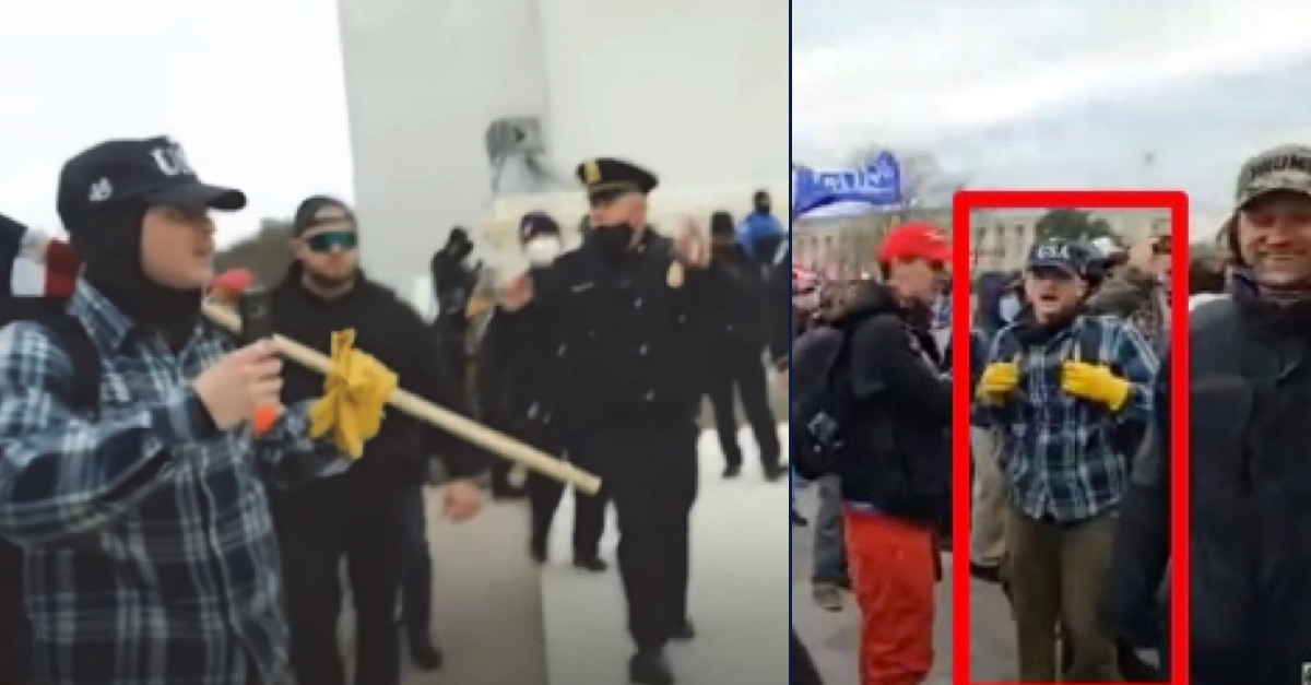 Micajah Joel Jackson outside the Capitol on Jan. 6, yelling "Oathbreakers!" at cops