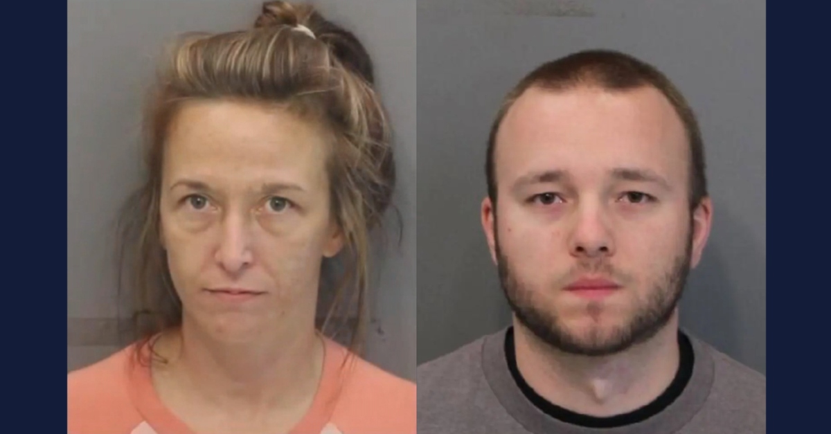 Booking photos of Shandle Marie Riley and Daniel Wilkey.
