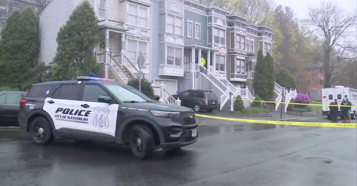 The scene outside of a murder in Waterbury Connecticut in April 2022