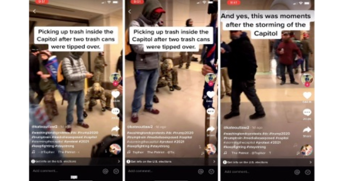 Screengrabs from TikTok appear to show Chad Clifton and David Johnston inside the U.S. Capitol on Jan. 6.
