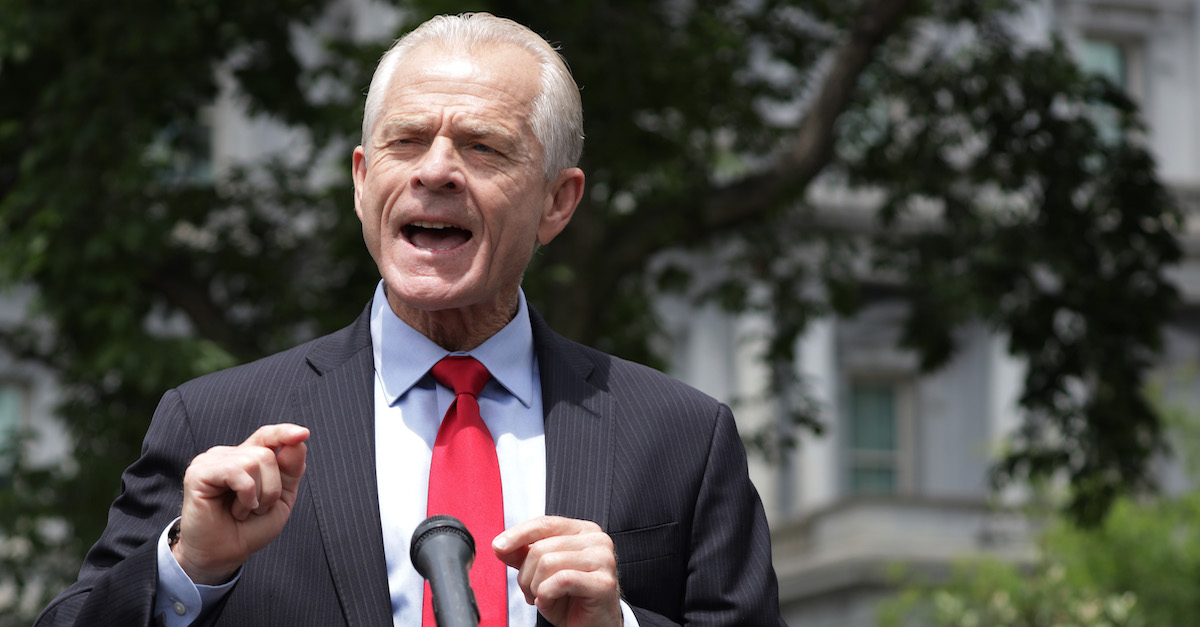 Former Director of Trade and Manufacturing Policy Peter Navarro speaks to members of the press outside the West Wing of the White House June 18, 2020 in Washington, DC.