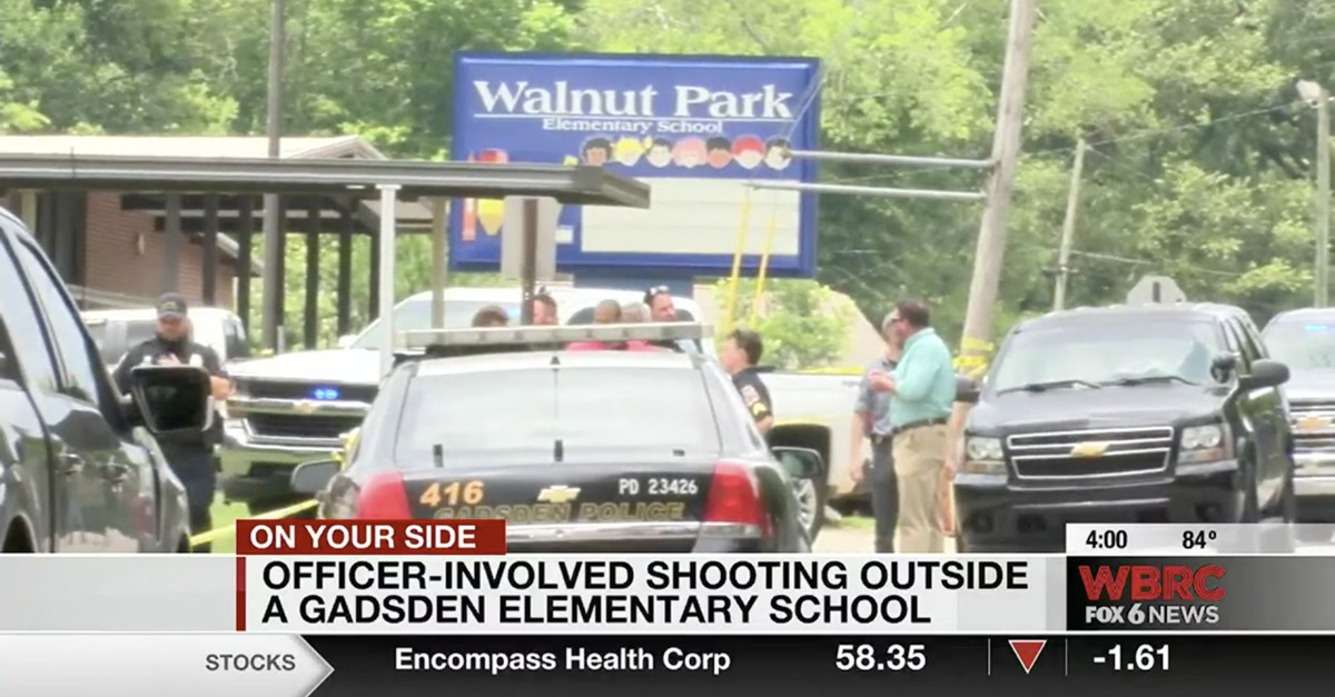 The scene in front of an elementary school in Alabama