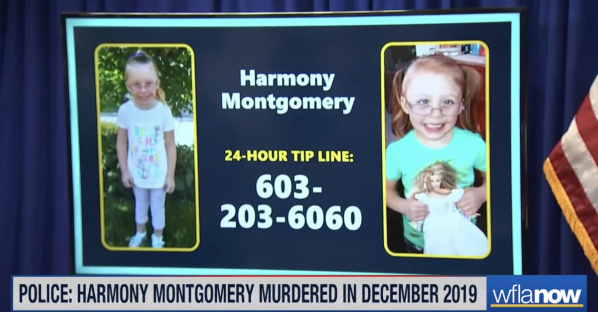 An image from a press conference announcinig the death of Harmony Montgomery