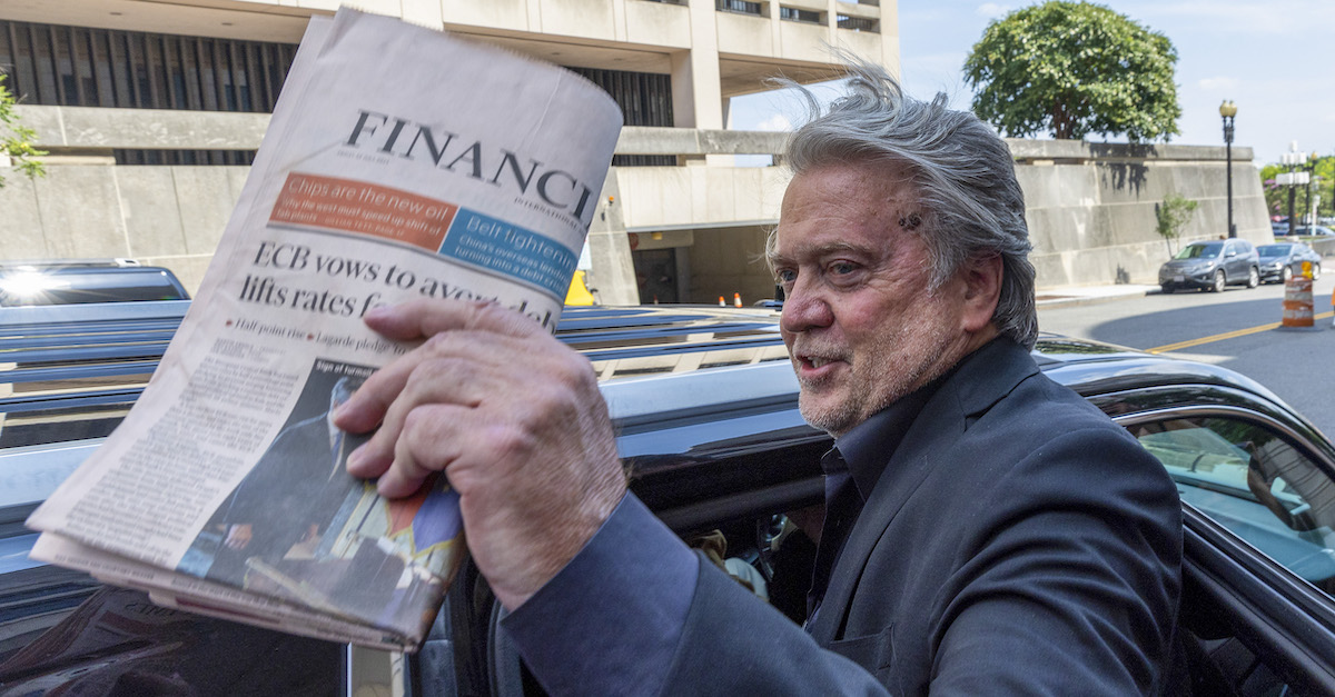 Steve Bannon was photographed holding a newspaper.