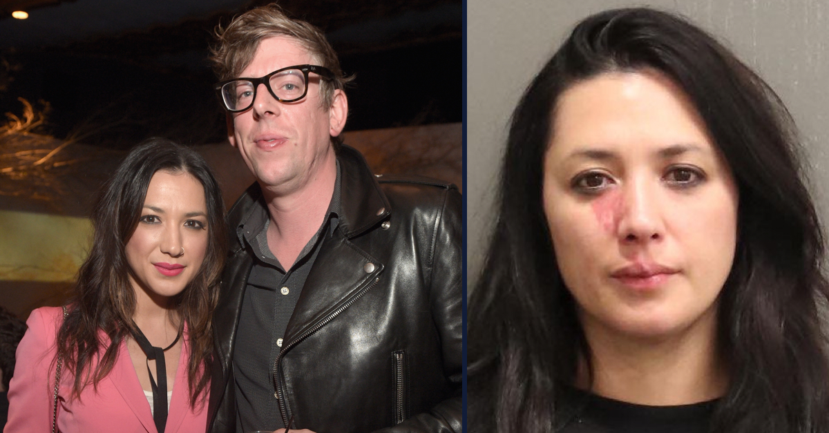 Left: Michelle Branch and Patrick Carney are pictured in Los Angeles in 2016 at the Universal Music Group 2016 Grammy After Party. Right: Michelle Branch booking photo.