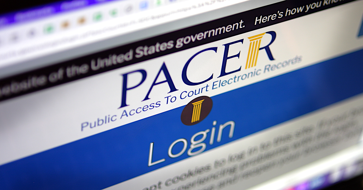 A photo illustration shows the PACER login screen as of Aug. 2022.