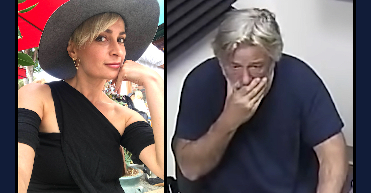 Two photos show Halyna Hutchins and Alec Baldwin.