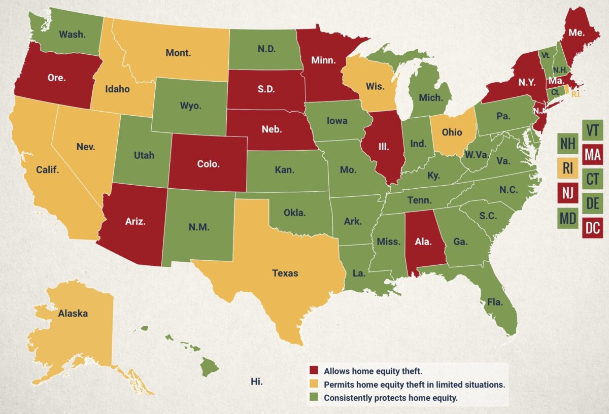 map of states that allow home equity theft, according to Pacific Legal Foundation