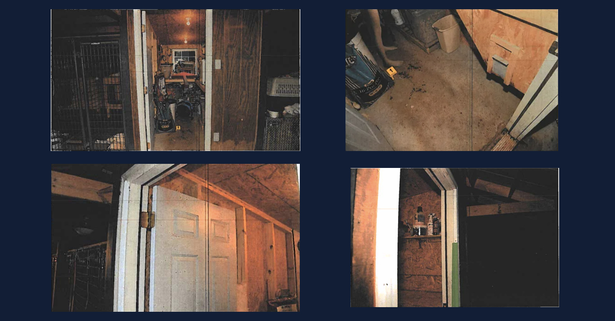 Various images of the closet where Paul Murdaugh was killed
