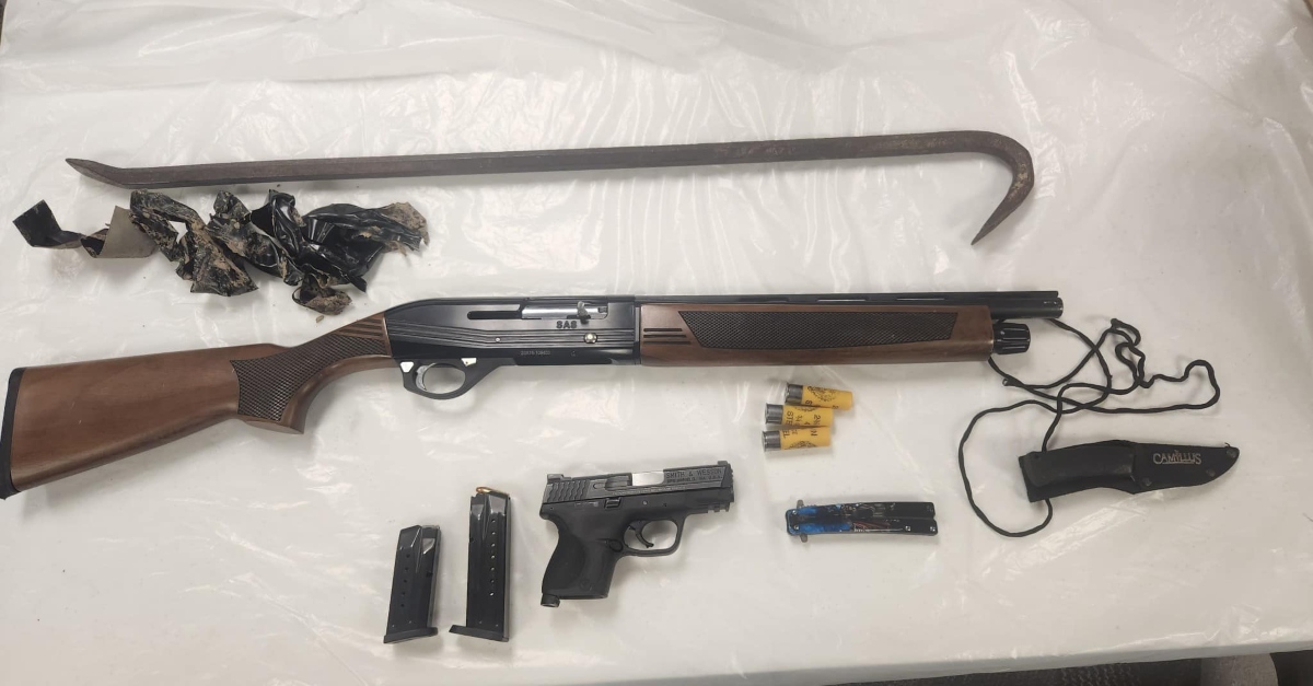 Madison County Sheriff Buddy Harwood released a picture of these weapons in the kidnapping case against Patrick Banks, James Angel, and Nicole Sawyer. (Image: Harwood)