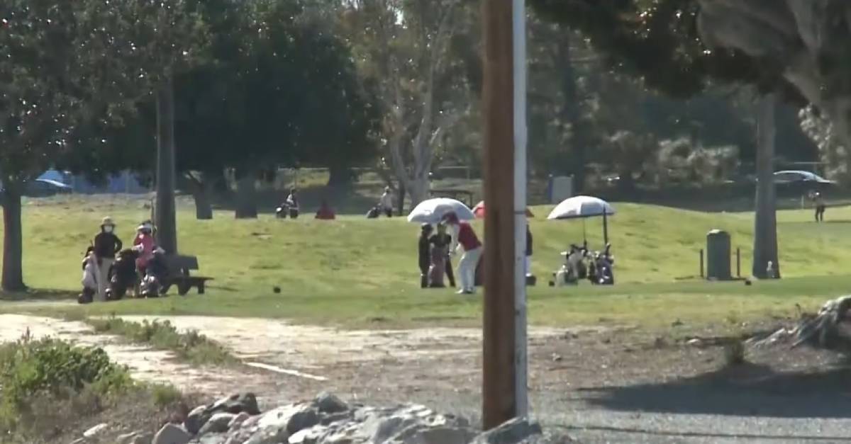 Residents of a mobile home park in Anaheim, Calif., are suing to try to get the city to do something about the errant golf balls pelting their homes. (Screenshot from KTLA)