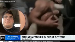 Hunter Antonino, inset, is one of the self-identified Marines, who said he was attacked on a Southern California pier over Memorial Day weekend. (Screenshots from KCAL-TV Los Angeles)