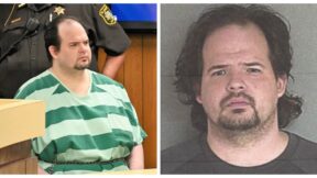 Wade Allen (Courtroom photo from the Sturgis Journal; Allen's mugshot from the St. Joseph County Sheriff's Office via Coldwater, Michigan's WTVB)