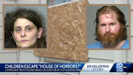 Katie Koch (L) and Joel Manke (R) inset against their residence in Wisconsin.