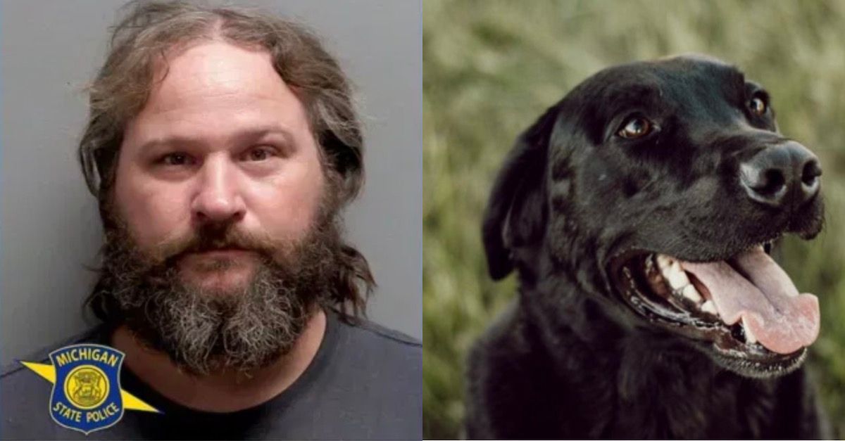 Thomas William Middaugh (MSP) and Bear the 7-year-old dog he killed, beheaded, and dismembered (WPBN screenshot)