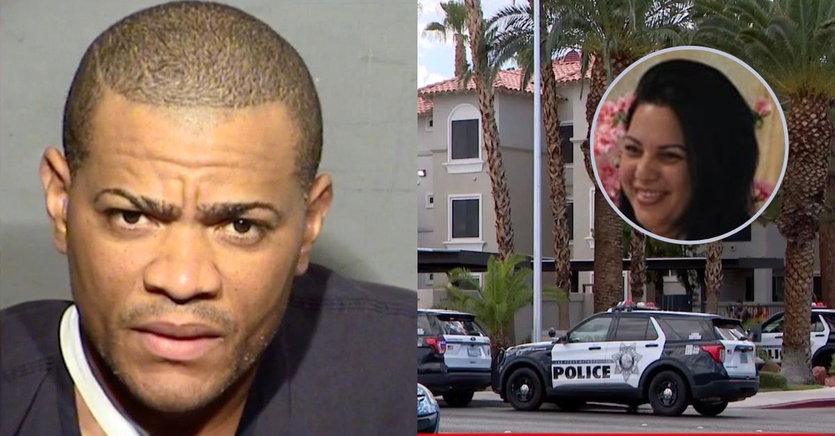 Roidan Durruthy-Mendoza (LVMPD), Marillorky Tamayo-Cruz, and the apartment complex where she was killed (KSNV screenshots)