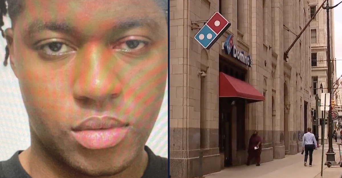 Joshua Hill (pictured left), (pictured right) the Domino's in Downtown Detroit where he was arrested.