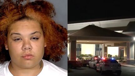 Sharon C. Key (IMPD) and the Days Inn where she allegedly stabbed her 1-year-old niece (YouTube:WXIN screenshot)
