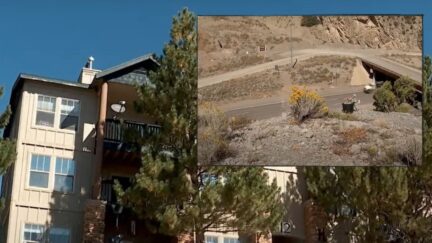 Background: Exterior of Estrella Meza-Ojeda residence, YouTube screengrab from KUTV. Inset: Memorial near highway where infant victim was allegedly left on the side of the road by Estrella Meza-Ojeda. YouTube screengrab KUTV.