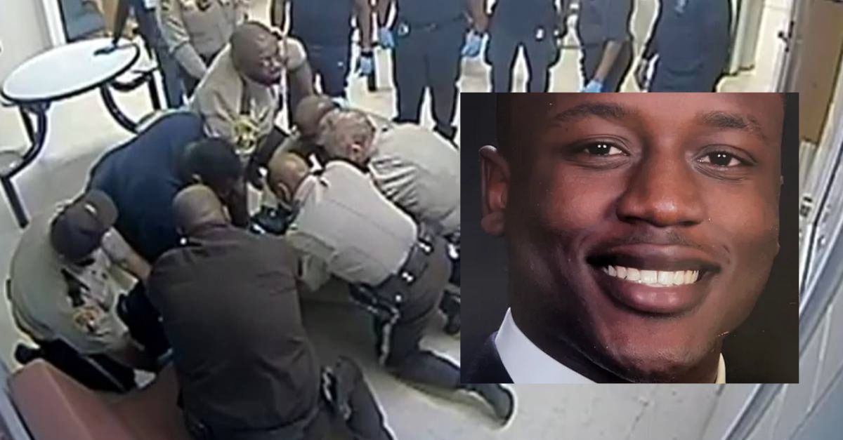 Video shows deputies and hospital staff pinning down Irvo Otieno at a Virginia hospital. He later died. (Screenshot from CBS Richmond, Va., affiliate WTVR; Otieno screenshot from GoFundMe)