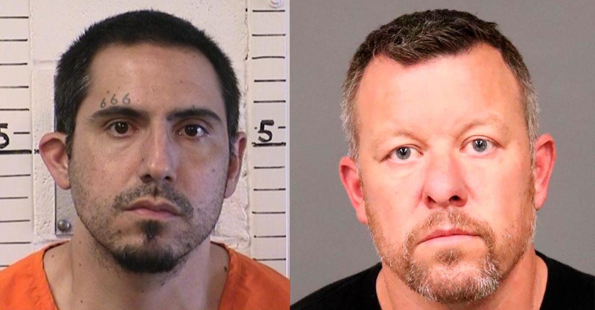 Jason Budrow, pictured left, attacked Paul Flores at the Pleasant Valley State Prison on Aug. 23, 2023, prison officials said. (Mug shot of Budrow: California Department of Corrections and Rehabilitation; image of Flores: San Luis Obispo County Sheriff’s Office)